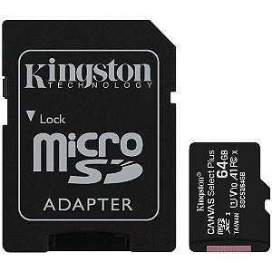 Cartão de Memória 064 GB Kingston Canvas Select Plus, MicroSD, Classe 10, C/ Adaptador, Sdcs2/64Gb