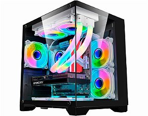 Gabinete Gamer Kmex Cg-10Kn Space Aqua, Sem Fonte, Sem Fan, Preto, Lateral De Vidro