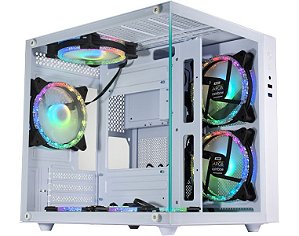 Gabinete Gamer Kmex Micro White Cg-W2Sb Mini, Sem Fonte, Sem Fan, Branco, Lateral De Vidro