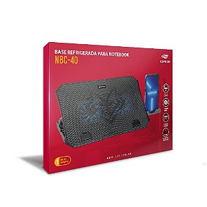 Base Notebook C3Tech Nbc-40Bk, 15.6", Preto, Usb 2.0, 2 Fans 12X12 Cm, Led Azul