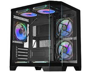 Gabinete Gamer Kmex Cg-0620 Visão Ângulo, Sem Fonte, Sem Fan, Lateral De Vidro, Preto
