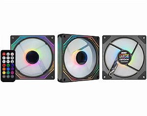 Kit Fan Cooler Argb, Kmex Aaua, 3 Fans 120 Mm + Cont Remoto, Aauak136Apvab0X, Preto