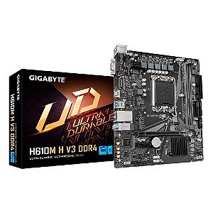 Placa Mãe 1700 12ª, 13ª, 14ª Geração Gigabyte H610M H V3, Ddr4 64Gb, Nvme, Hdmi, Vga
