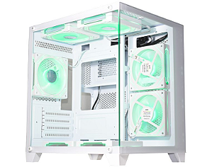 Gabinete Gamer Aquário Kmex Cg-W305 Micro White III, Sem Fonte, Sem Fan, Lateral De Vidro, Branco