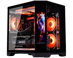 Gabinete Gamer Aquário Kmex Cg-02Kv Ângulo, Sem Fonte, Sem Fan, Lateral De Vidro, Com Monitor Dynamic, Preto