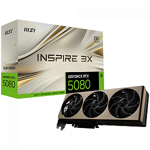 Placa De Vídeo Geforce Ddr7 16Gb/256 Bits Rtx 5080 Msi, Inspire, 3 Fans, Dp, Hdmi, 912-V531-203, Preta/Dourada