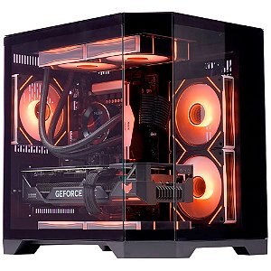 Gabinete Gamer Aquário Kmex Cg-01Kv Angulo, Sem Fonte, Sem Fan, Lateral De Vidro, Preto