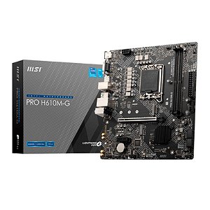 Placa Mãe 1700 12ª, 13ª, 14ª Geração Msi Pro H610M-G, Ddr5 096Gb, Dp, Hdmi, Vga, Usb 3.2, M2/Nvme, Preta