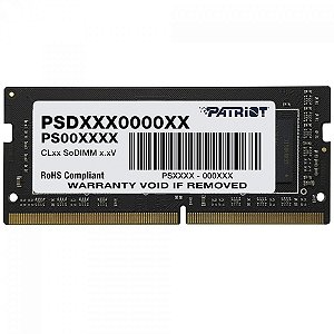Memória Notebook Ddr4 08Gb/3200 Mhz Patriot, Cl 22, 1.2V, Psd48G32002S, Preta