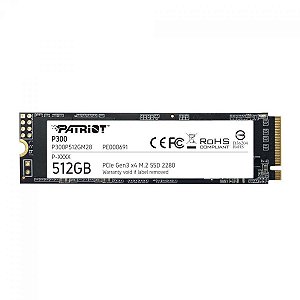 Ssd Nvme 512 Gb Patriot P300P512Gm28, Lê: 1.700 Mb/S, Grava: 1.100 Mb/S