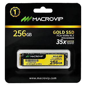 Ssd Nvme 256 Gb Macrovip Mvgld/256Gb, Lê: 2.100 Mb/S, Grava: 1.500 Mb/S