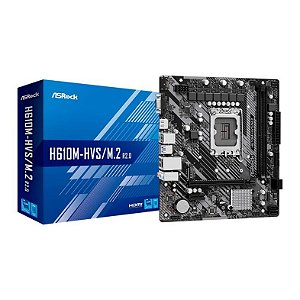 Placa Mãe 1700 12ª, 13ª, 14ª Geração Asrock H610M-Hvs-M2R2.0, Ddr4 64Gb, Hdmi, Vga, Usb 3.2, M2/Nvme, Preta