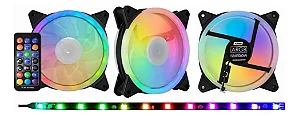 Kit Fan Cooler Argb, K-mex Aana, 3 Fans 120 Mm + Cont Remoto + Fita De Led, Aanak136Cphkbox
