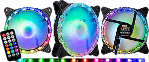 Kit Fan Cooler Argb, Kmex Aaoa, 3 Fans 120 Mm + Cont Remoto, Aaoak136Cpbkbox, Preto