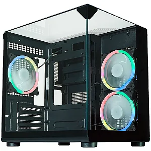 Gabinete Gamer Aquário Kmex Cg-02M2 Visão Micro, Sem Fonte, Sem Fan, Lateral De Vidro, Preto