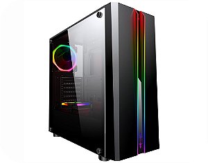 Gabinete Gamer Kmex Cg-04Rd Odyssey Black, Sem Fonte, Sem Fan, Lateral Acrílico, Painel Rgb Rainbow