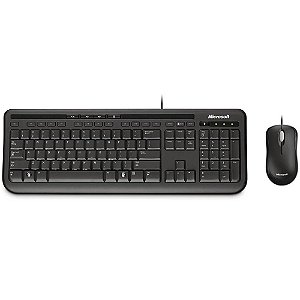 Kit Teclado E Mouse Com Fio Microsoft Desktop 600, Multimídia, Resistente À Agua, Abnt2, Preto, 3J200006, Caixa Oem