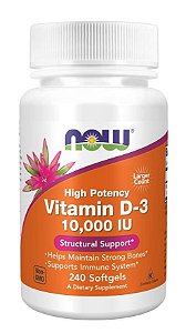 Vitamina D-3 10,000 IU 240 (Caps) - Now Suplementos - Original Importado EUA