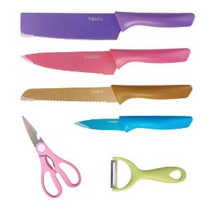 Kit Jogo Facas Aço Inox Cozinha Churrasco 6 Peças BAZIK MD-12272