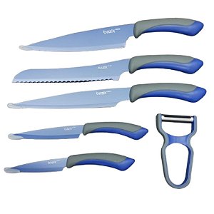 Kit Jogo Facas Aço Inox Cozinha Churrasco 6 Peças BAZIK WU-331