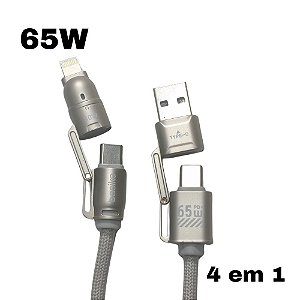 Cabo Basike 4 em 1- USB/USB-C/Lightning/Type C- 65W - 1,2 Metro - Ba-CBO235