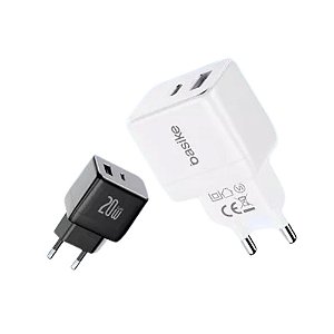 Carregador Turbo 1 Tipo C e 1 USB 20W Só Base BA-CAR069