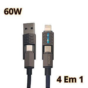 Cabo Basike 4 em 1 - USB/USB-C/Lightning/Type C- 60W - 1,2 Metro - Ba-CBO350