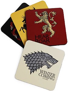 Porta Copos Game of Thrones das Casas Stark, Targaryen, Baratheon e Lannister 10,2 x 10,2 cm 4 unid
