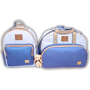 Kit Yasmim Candy Bolsa Grande + Mochila + Trocador - Azul