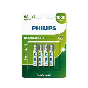 Pilha Recarregável Philips AA C/4 1000 mAh