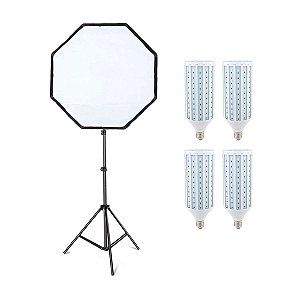 Kit Softbox Octagonal 60cm com 4 Lâmpadas Corn 60w e Tripé