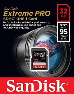 CARTÃO SD SANDISK EXTREME PRO 32GB CLASS 10 95MB/s SDHC UHS-I 4K ORIGINAL LACRADO