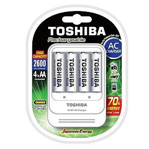 Carregador de Pilhas AA/AAA Toshiba C/4 Pilhas AA Recarregáveis