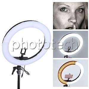 ILUMINADOR DE LED RING LIGHT 240 LEDS + FONTE AC 5500k 4800LM 48,26cm