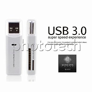 LEITOR DE CARTÃO USB 3.0 SD E MICRO SD BRANCO