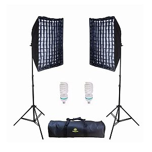 Kit Iluminação Agata II 2 Softbox 50X70 Com Grid + 2 Tripés + 2 Lâmpadas 150w 110v + Bolsa