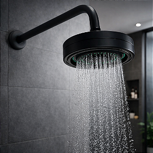 Chuveiro Ducha Autolimpante Redondo Black ABS Articulado Tubo Em Metal 25cm Parede Preto Fosco Aquecedor Solar e Gás
