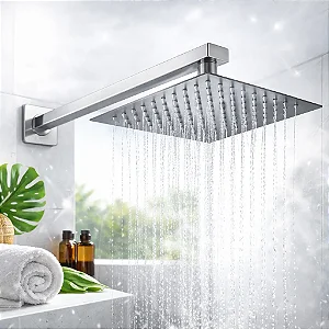 Ducha Chuveiro Parede Slim Quadrada 20x20 Inox Braço 40cm