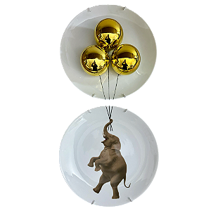 Conjunto de 2 pratos 27cm - Elefante baloes Dourados