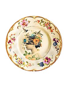 Azulejo redondo 19cm Mulher Maquina