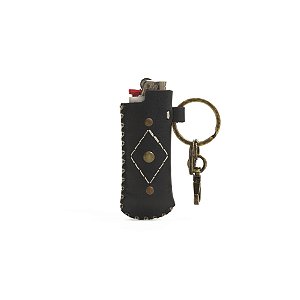 Porta Isqueiro Barra Em Couro Filetagem Preta