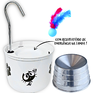Kit Fonte para Gato + Comedouro - Colors Branco