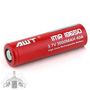 Bateria 18650 / 3000mAh 3.7V 40A LI-MN Flat Top - AWT