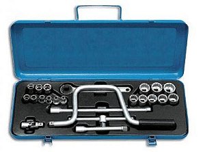 Jogo de Soquetes e Acessórios, encaixe 3/8'', 6-22mm Estriados e Sextavados com 23 peças 30TMZ (ref. 014.201) - GEDORE