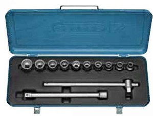 Jogo de Soquetes e Acessórios, encaixe 1/2'', 10-22mm Estriados com 12 peças D19NM (ref. 015.551) - GEDORE