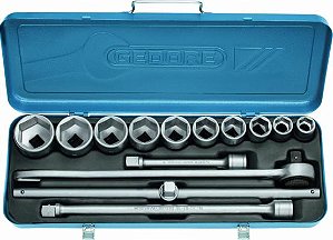 Jogo de Soquetes e Acessórios, encaixe 3/4", 22-50mm Sextavados com 14 peças 32EMZ (ref. 017.503) - GEDORE
