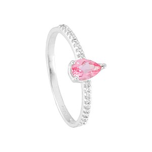 Anel Solitário Gota Safira Rosa