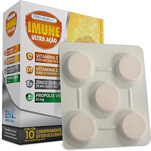 Vitamina C 1.250mg Efervescente com D3 2.000UI e Zinco 10 comp | Imunidade | Previnavit Imune Ultra IdnLabs