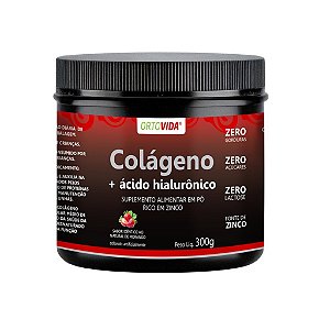 Colágeno Hidrolisado Tipo 2 + Ácido Hialurônico + Zinco 300g Morango | OrtoVida