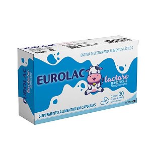 Lactase 10.000 FCC Enzima Digestiva - Intolerância à Lactose - Eurolac - 30 Cáps | Domina Farma